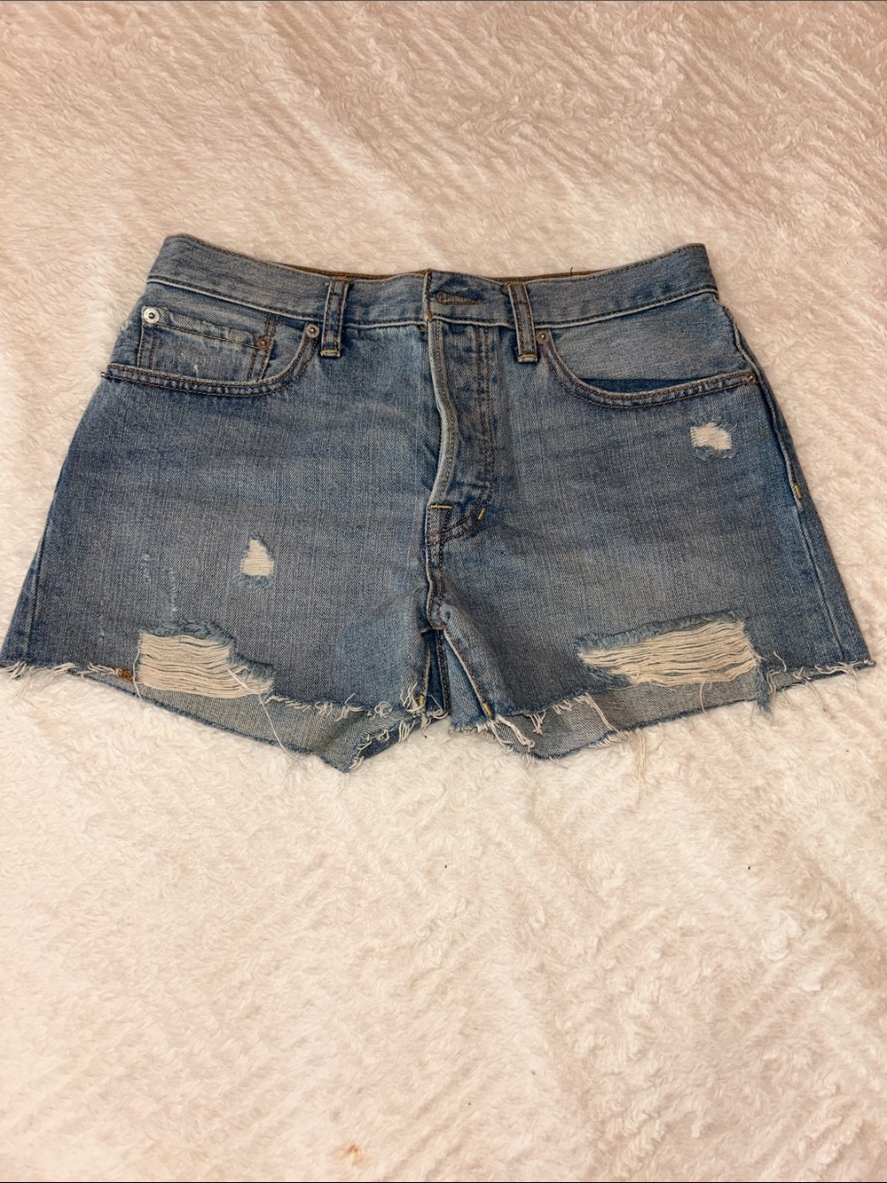 We The Free Frayed Denim Cutoff Shorts in Blue